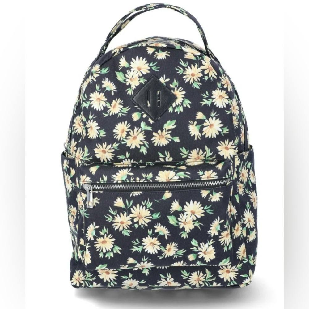 No Boundaries‎ Floral Mini Backpack Black Daisy Print Lightweight Travel Bag